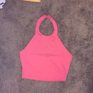 Pink and black halter tops